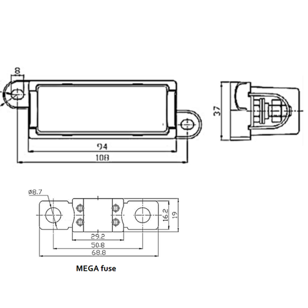 Fuse holder for MEGA-fuse